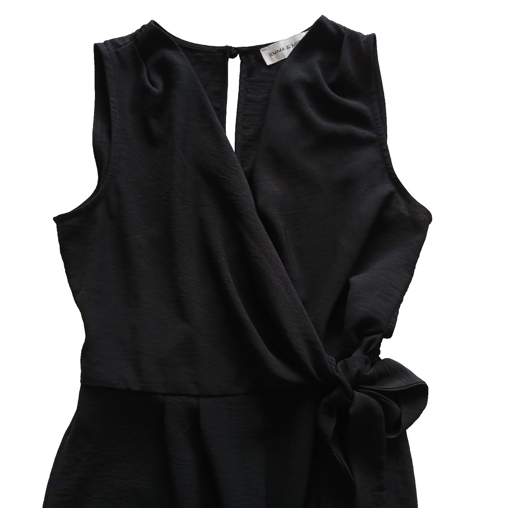 Emma & Michele Classic Side Tie Belt Stylish Black Romper Women's Size S
